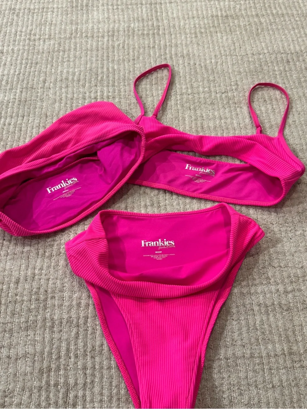 Frankie's Bikinis Hot Pink Ribbed 3-Piece Bikini Set 🌺